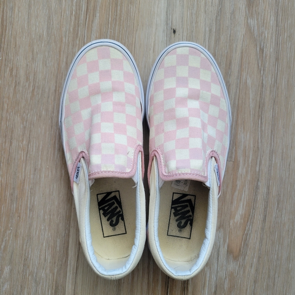 Light Pink Checkered Slip On Vans Womens Size 5.5